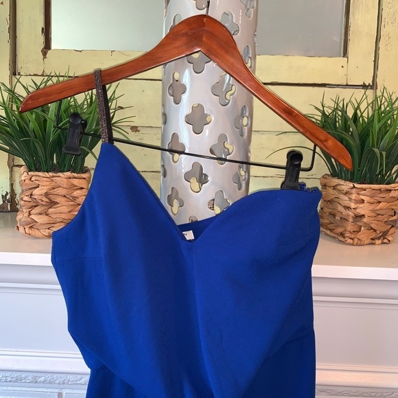 HALSTON Heritage Cobalt Blue One Shoulder Dress Size 4 Asymmetric Hi Lo Hem Sexy - Picture 5 of 8